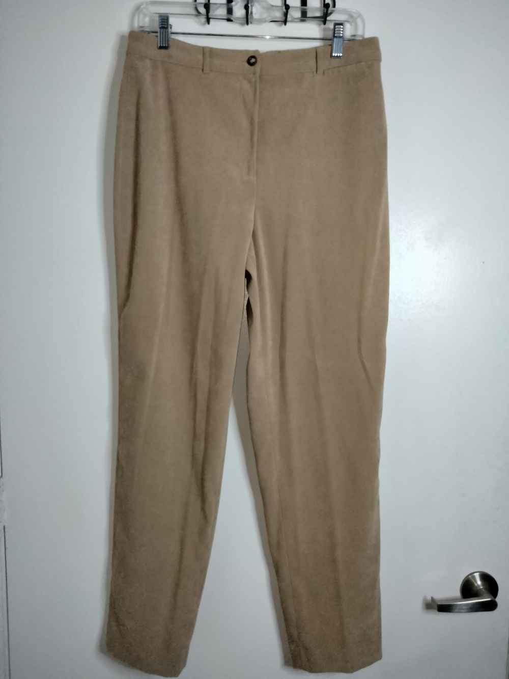 Talbots -Sz 12- Tan Stretch Faux Suede Button Zip Straight-Leg Trouser Pants